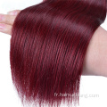 Prix ​​bon marché cru indien tissage couleur 1b / 99J extensions de cheveux paquets de cheveux humains vierges crus avec fermeture